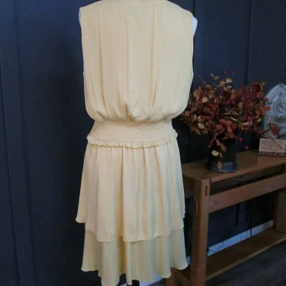 SAM EDELMAN Sleeveless Tiered Blouson Dress-Size 10-Banana NWT - Picture 3 of 14